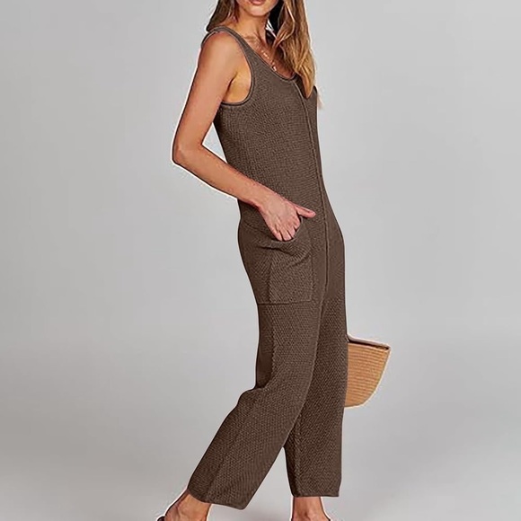Women's Brown/Taupe Waffle Jumpsuit - Picture 1 of 5